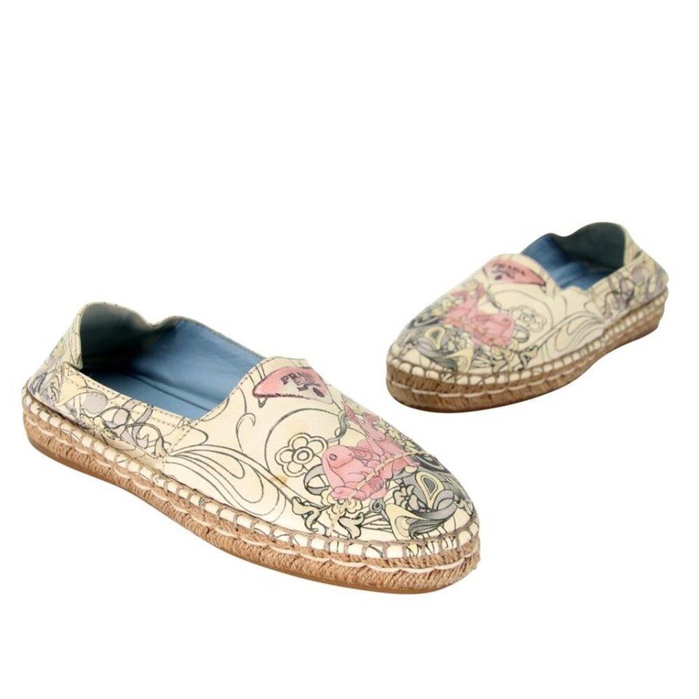 Prada Espadrille 36.5 Canvas All-over Print Flats PR-0502N-0149 - Picture 2 of 11